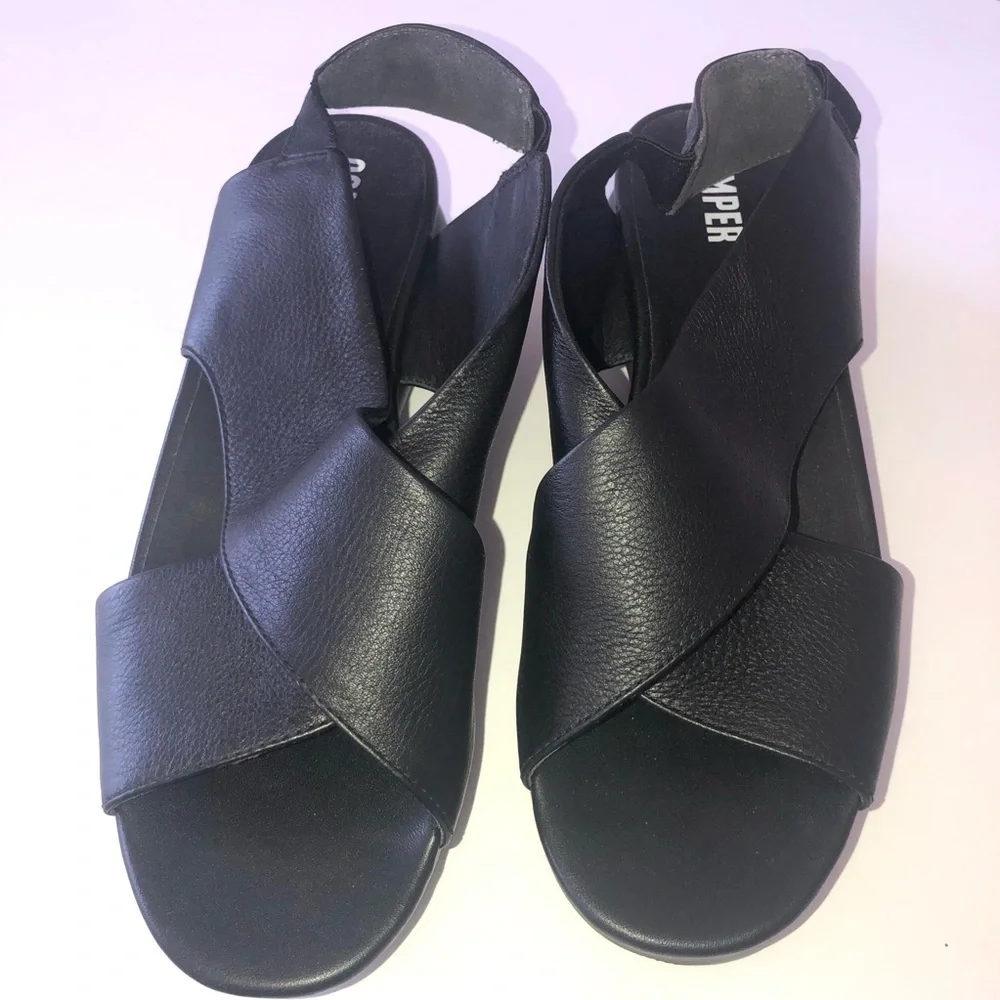 𝅺Camper balloon leather slingback wedge sandal 10